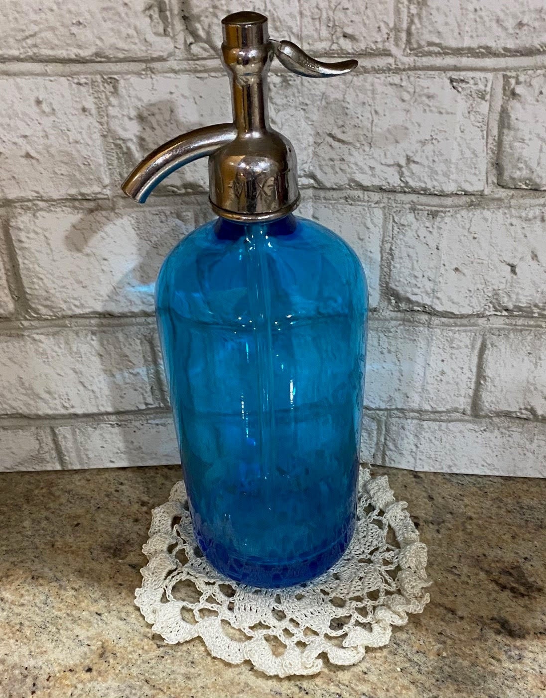 Awesome Antique Blue Glass Seltzer Bottle Crystal Clear Sparkling Soda Water Kitchen & Dining