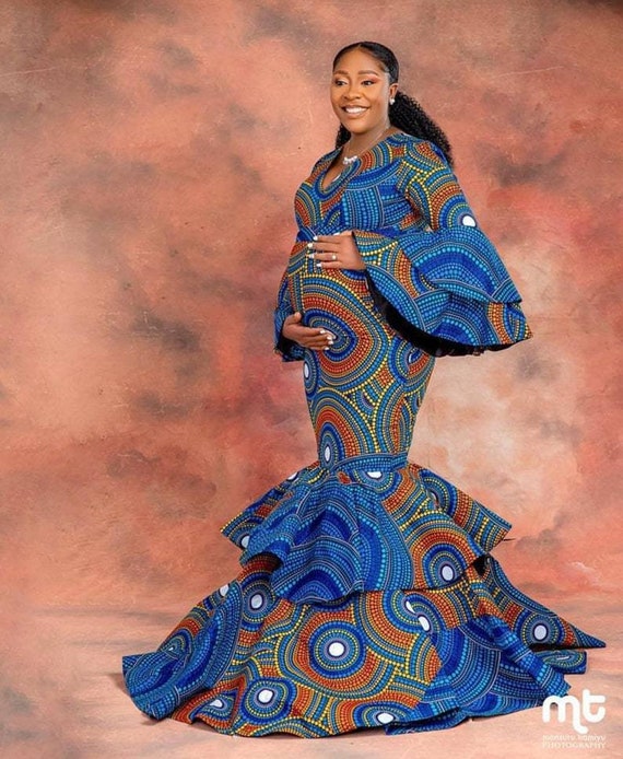 African Print Maternity Dress African Print Dress Ankara Maternity Dress  African Attire Pregnancy Photo Shoot Dress Bridal Shower Dress 