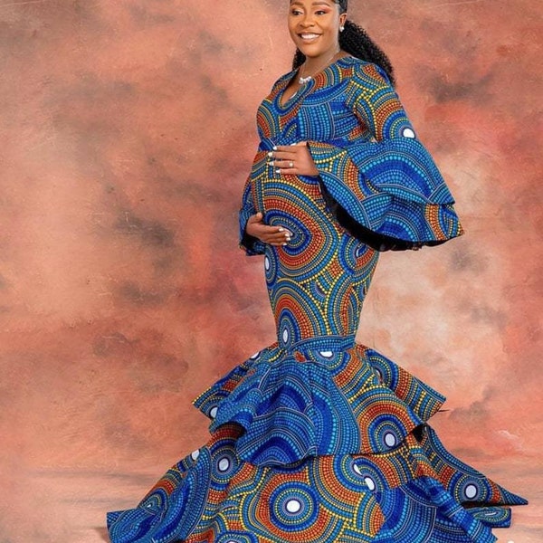 African print maternity dress African print dress Ankara maternity dress African attire pregnancy photo shoot dress bridal shower dress
