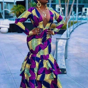 Deep V neck dress Ankara dress African prom dress Ankara mermaid dress African women outfit African print dress African fashion Ankara cloth