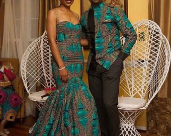 African Wedding set Ankara couple matching set Ankara mermaid dress African wax print Ankara couple outfit Ankara matching set for couples