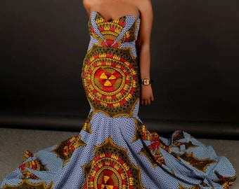 African maxi mermaid gown, African prom dress, African print wedding dress Reception dress, women clothing Ankara dress African women outfit