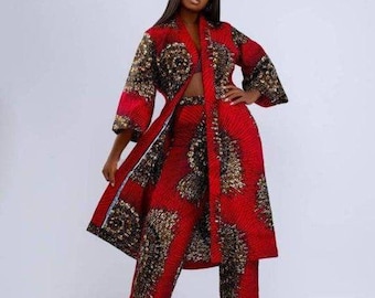 Kimono e pantaloni africani Kimono Ankara Set di 2 pezzi africani Set di abbinamenti Ankara Stili africani Kimono con stampa africana da 4 donne Pantaloni con stampa africana