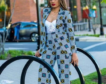 African wax jacket &pants African fashion Ankara suit set African clothing for women Ankara jacket African wax suit and pants