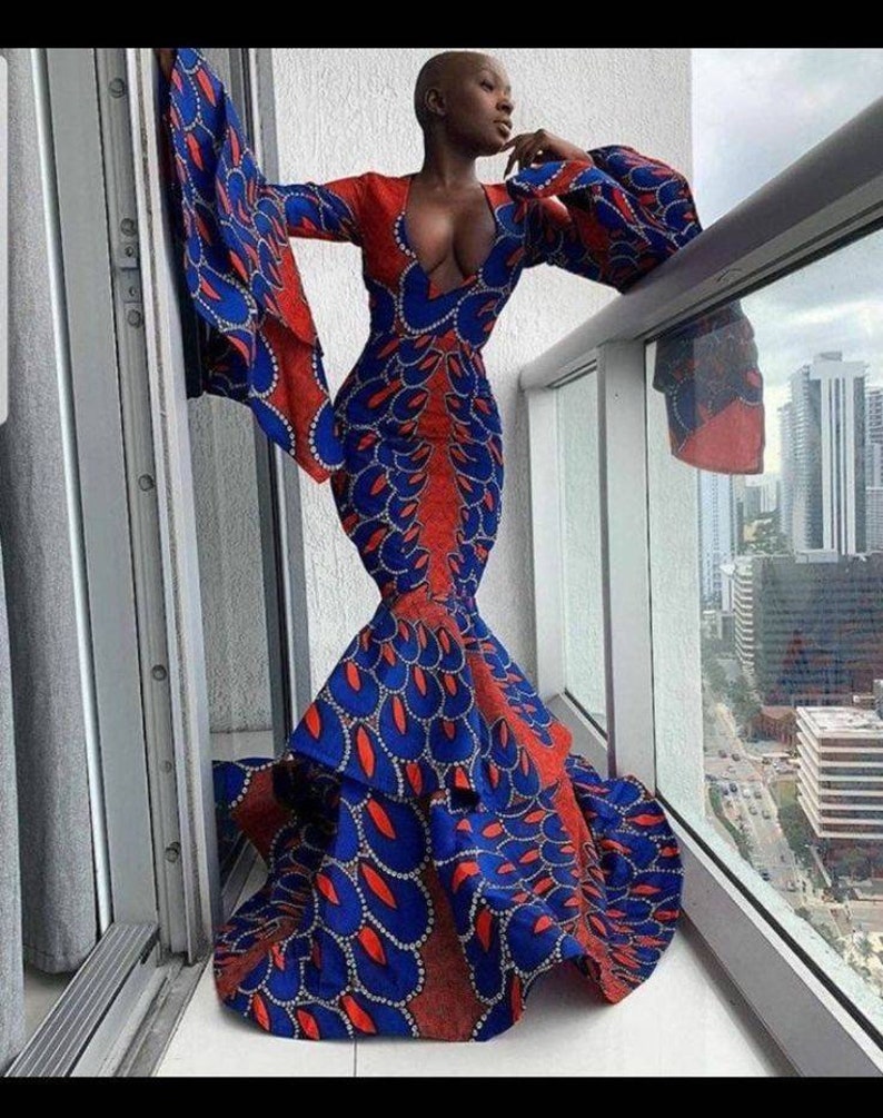 African wax dress Ankara mermaid dress African women attire African prom dress Ankara mermaid dress African print dress Ankara maxi dress image 1