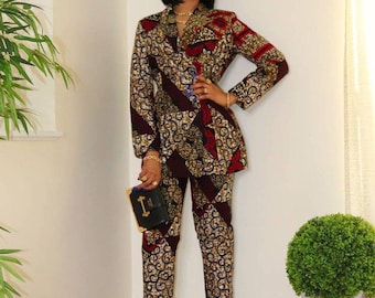 Abito e pantaloni in cera africana Set coordinato Ankara Set due pezzi africano Set due pezzi Giacca in cera africana Set coordinato africano per donna Giacca Ankara
