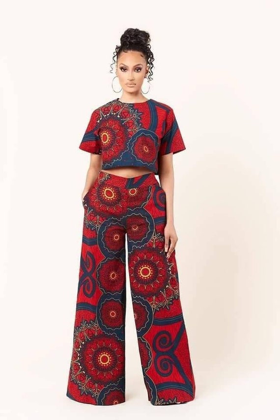 African Wax Top and Pants African Print Pants Ankara Tops Ankara Pants Ankara Wide Leg Pants Ankara Crop Top Palazzo Pants Women Clothing Etsy