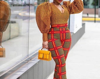 D Ng set stampa cerata africana Ankara set da 2 pezzi stampa africana Top pantaloni con stampa africana set da 2 pezzi top Ankara pantaloni Ankara vestito da donna africana