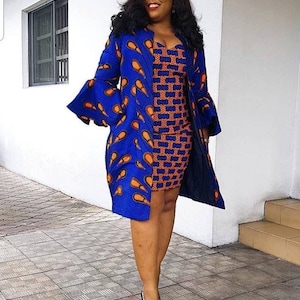 African wax dress and kimono Ankara dress Ankara jacket African wax Kimono African women outfit African fashion African clothing for women