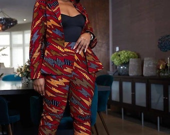 Abito e pantaloni in cera africana Set coordinato Ankara Set due pezzi africano Set due pezzi Giacca in cera africana Set coordinato africano per donna Giacca Ankara