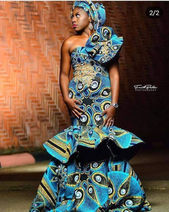 vibrant Ankara printed prom dress