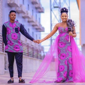 Ensemble mariage africain couple Ankara ensemble Robe de mariée africaine Robe Ankara Robe de bal africaine Couple imprimé africain Vêtements pour couple africain