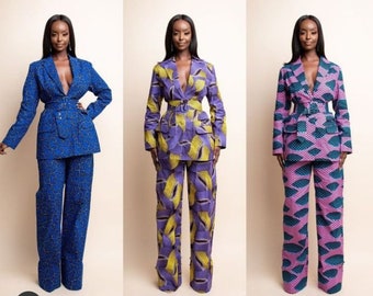 Abito e pantaloni in cera africana Set coordinato Ankara Set due pezzi africano Set due pezzi Giacca in cera africana Set coordinato africano per donna Giacca Ankara