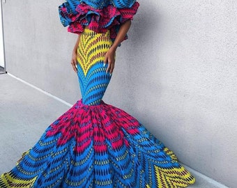 Off-the-shoulders dress Ankara mermaid dress African clothing for women African wedding dress Ankara prom dress African print dress forwomen