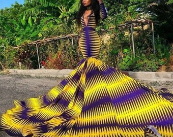 Yellow dashiki dress Ankara dress African mermaid dress African clothing for women Ankara prom dress African fashion Ankara maxi dress