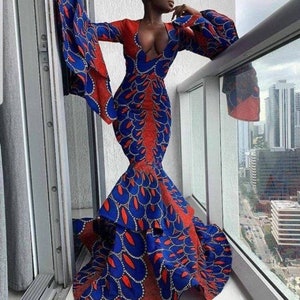 African wax dress Ankara mermaid dress African women attire African prom dress Ankara mermaid dress African print dress Ankara maxi dress image 4