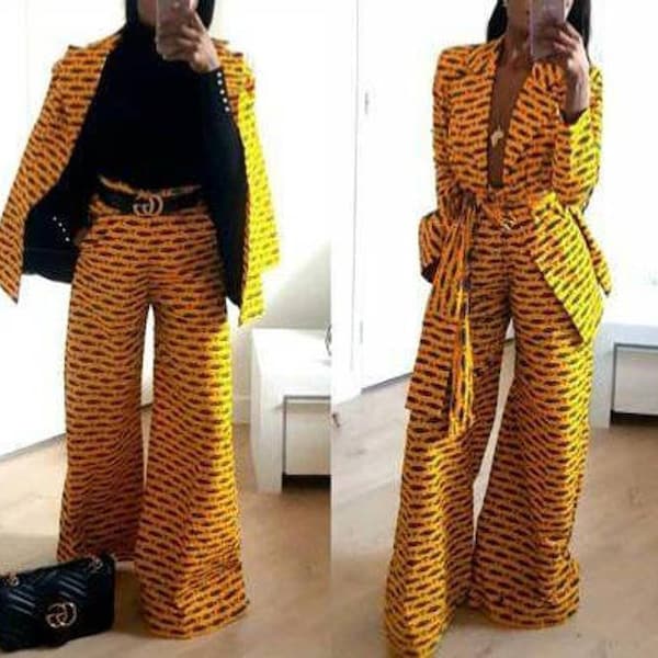 African print jacket 2 piece for women, African print blazer, Ankara wide leg pants 4 women, best jacket 4 women, Ankara duster and trousers