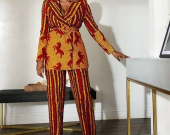 Ankara blazers Traje de estampado africano Traje de Ankara Conjunto de traje de cera africano Chaqueta de cera para mujeres Chaqueta y pantalones africanos Ropa africana 4 mujeres