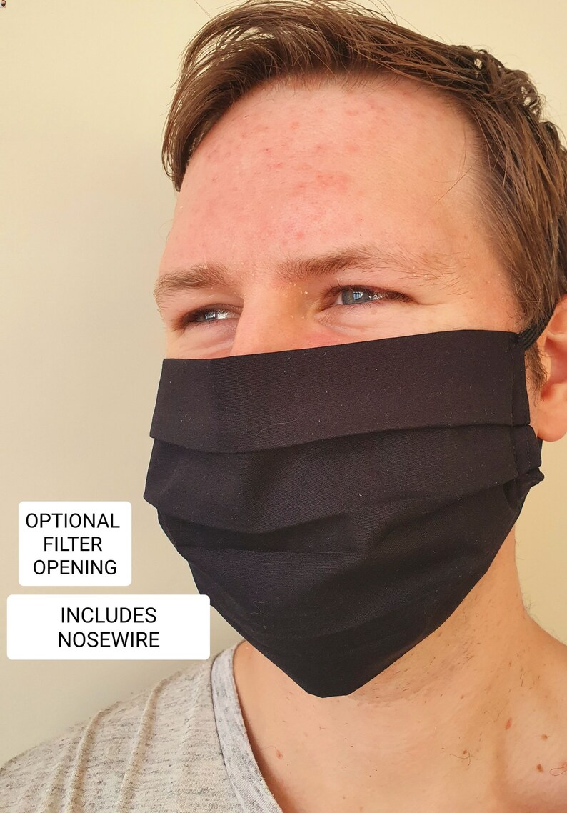 Black face mask incl. nose wire and optional filter insert. Etsy