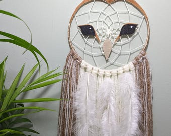 Handmade Barn Owl Dreamcatcher, Nursery Wall Hanging