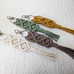 Handmade Macrame keyring. Cotton key chain, key fob. Boho bag accessories, bag charm. Small birthday gift for friend, teacher. New home gift