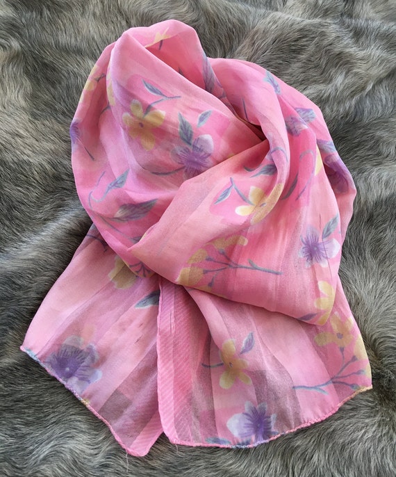 Pink Silk Floral Scarf Etsy Canada