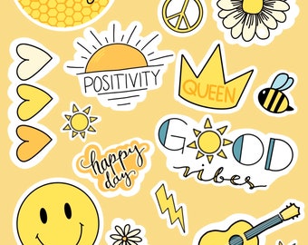 Yellow aesthetic stickers | Etsy