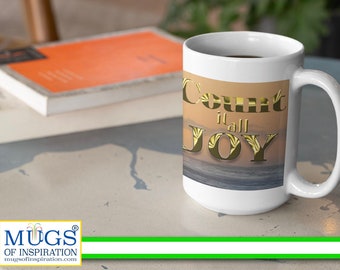 mug avec message inspirant ; Comptez tout Joie ; tasse coucher de soleil ; les amoureux de la plage ; Mug Joy ; message d'encouragement ; tasse biblique ; cadeau pour conjoint