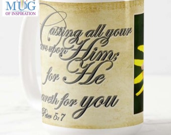 Belle 15 oz. Mug avec un message inspirant, une écriture biblique et une photo d'art. Boutique appartenant à des Noirs. « Offrez un cadeau inspirant »