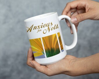 Tasse d'écriture biblique, soucieux de rien, tasse Philippiens 4:6, marguerite Gerber, tasse amoureux des fleurs,