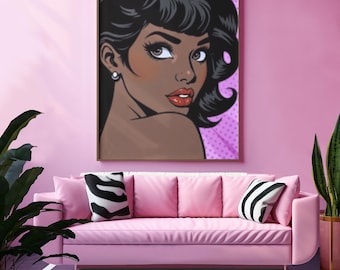 Black Woman Pop Art Print, Retro Sassy Quote Wall Art, Melanin Decor (Digital Download)