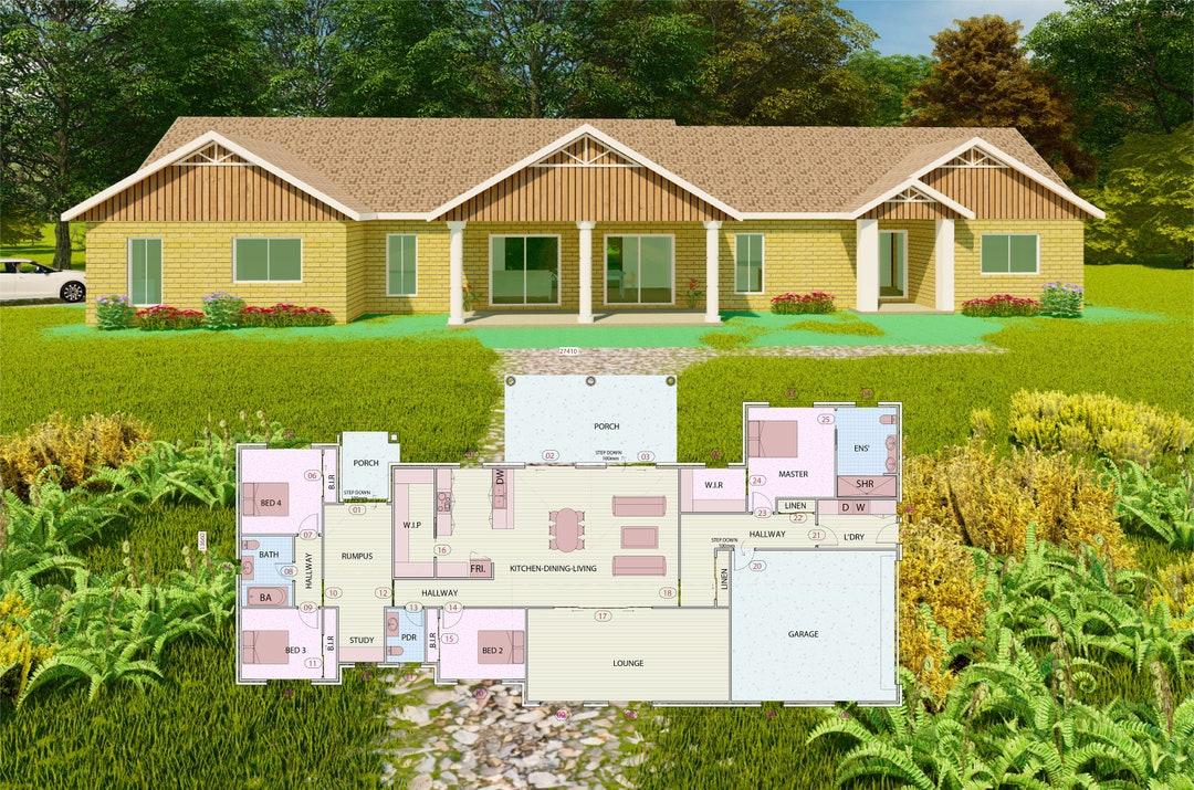 HOUSE PLAN 201018/ Single Story House / 4 Bedrooms/ 2.5 Bathrooms/ Pdf ...