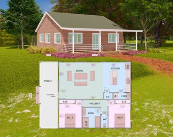 HOUSE PLAN 201027/Tiny house/ 2 bedrooms / 1.5 bathrooms/ pdf floor plan/ instant download/ CUSTOM plans/ service