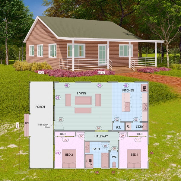 HOUSE PLAN 201027/Tiny house/ 2 bedrooms / 1.5 bathrooms/ pdf floor plan/ instant download/ CUSTOM plans/ service