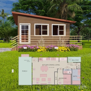 HOUSE PLAN 201025/Tiny house/ 1 bedroom/ 1 bathroom/ pdf floor plan/ instant download/ CUSTOM plans/ service