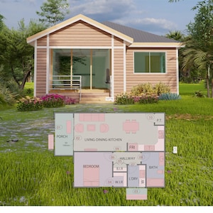 PLAN DE CASA 201030/Casa pequeña/ 1 dormitorio/ 1 baño/ plano de planta pdf/ descarga instantánea/ planos PERSONALIZADOS/ servicio