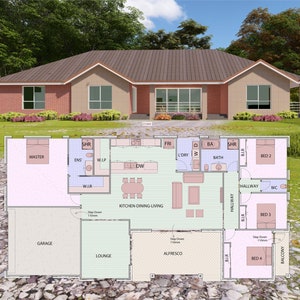 HOUSE PLAN 201024/ single story house / 4 bedrooms/ 2.5 bathrooms/ pdf floor plan/ instant download/ CUSTOM plans/ service