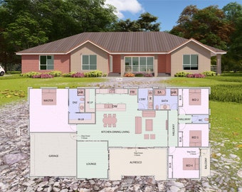HOUSE PLAN 201024/ single story house / 4 bedrooms/ 2.5 bathrooms/ pdf floor plan/ instant download/ CUSTOM plans/ service
