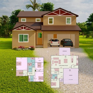 HOUSE PLAN 201014/ double story house/ 4 bedrooms/ 2 bathrooms/ pdf floor plan/ instant download/ CUSTOM plans/ service