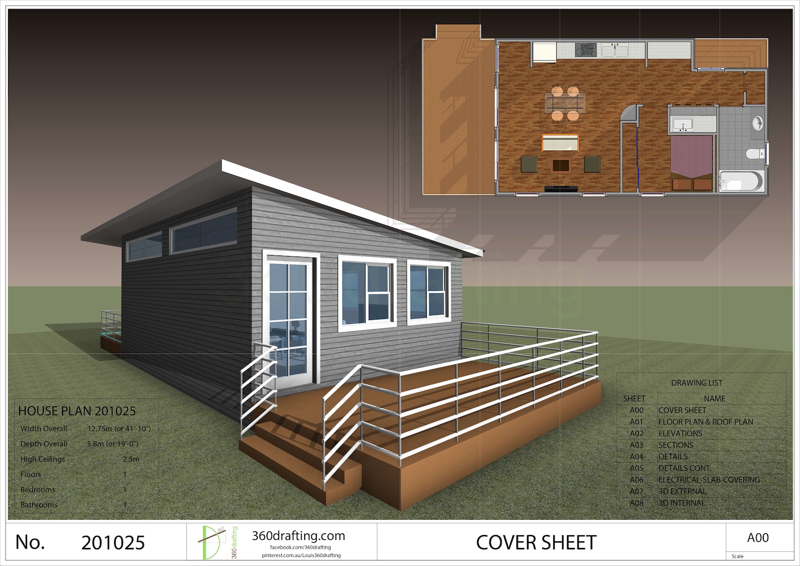 HOUSE PLAN 201025/Tiny house/ 1 bedroom/ 1 bathroom/ pdf floor | Etsy