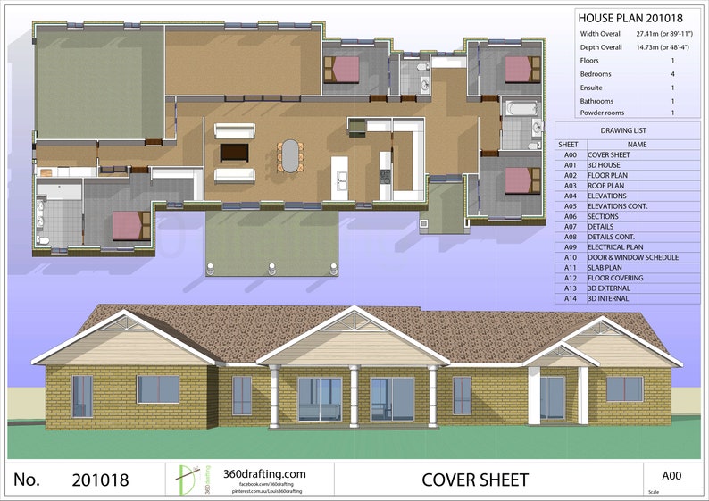 Art Collectibles Architectural Drawings House Plan 201018 Single Story House 4 Bedrooms 2 5 Bathrooms Pdf Floor Plan Instant Download Custom Plans Service