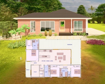 HOUSE PLAN 201008/ single story house /3 bedrooms/ 2 bathrooms/ study room / pdf floor plan/ instant download/ CUSTOM plans/ service