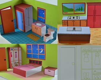 TEMPLATE Dollhouse 20703/ Printable Furniture house 3D house Doll  houses Color create