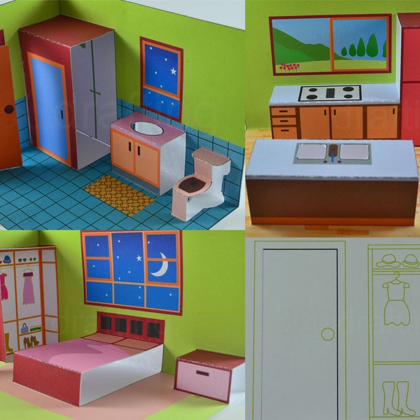 TEMPLATE Dollhouse 20703/ Printable / Furniture house / 3D house / Doll houses / Color create