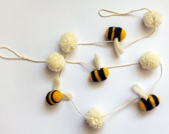 Handmade Wool Bee Garland - Whimsical Bumblebee Decor for Parties & Home