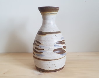 STONEWARE CERAMIC VASE, Vintage ceramic vase, Signed pottery, Minimalist design, Blue and Brown