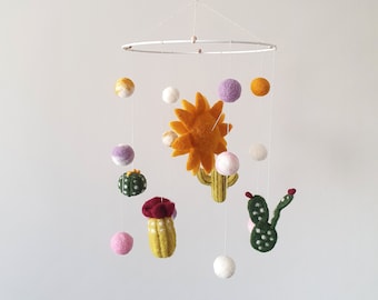 Handgefertigte Wolle Baby Mobile - Kaktus, Sonne und Kinderzimmer hängen - Kinderzimmer Bettchen Dekor