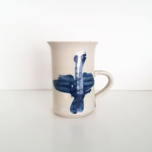 CERAMIC VINTAGE CUP, Studio pottery, Vintage mug, White and blue