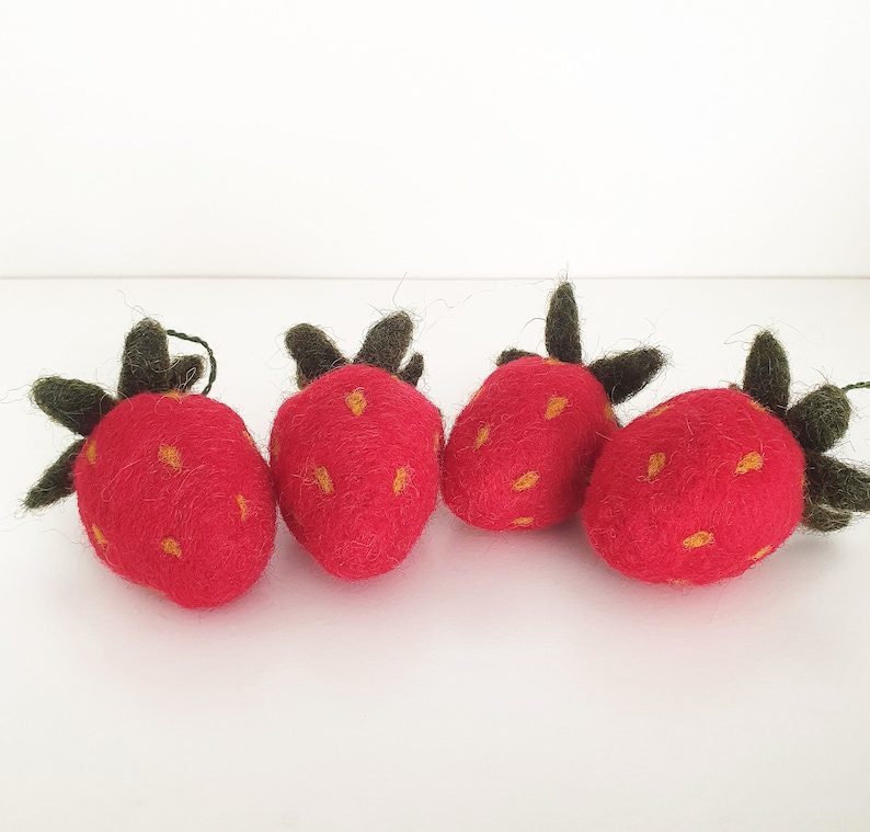 Handmade Wool Strawberry Ornaments Festive Fruit Decor for Christmas Easter & More image 3