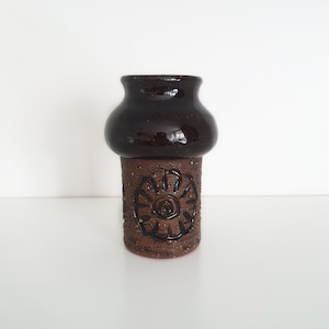 VINTAGE CERAMIC VASE, Laholm keramik, Made in Sweden, Small brown vase, Flower pattern